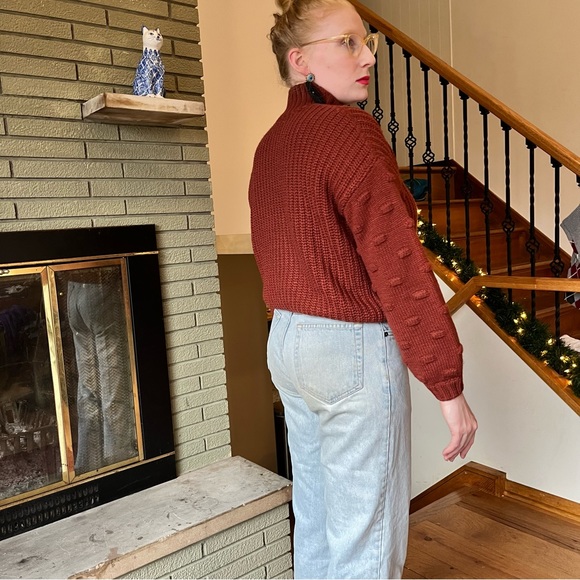 5/30🦄- Pearled Knitted Cropped Rust Sweater with Ballon Sleeves - Picture 6 of 6